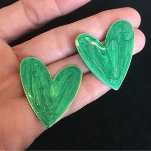 Enamel Painted Sparkle Green Heart Earrings